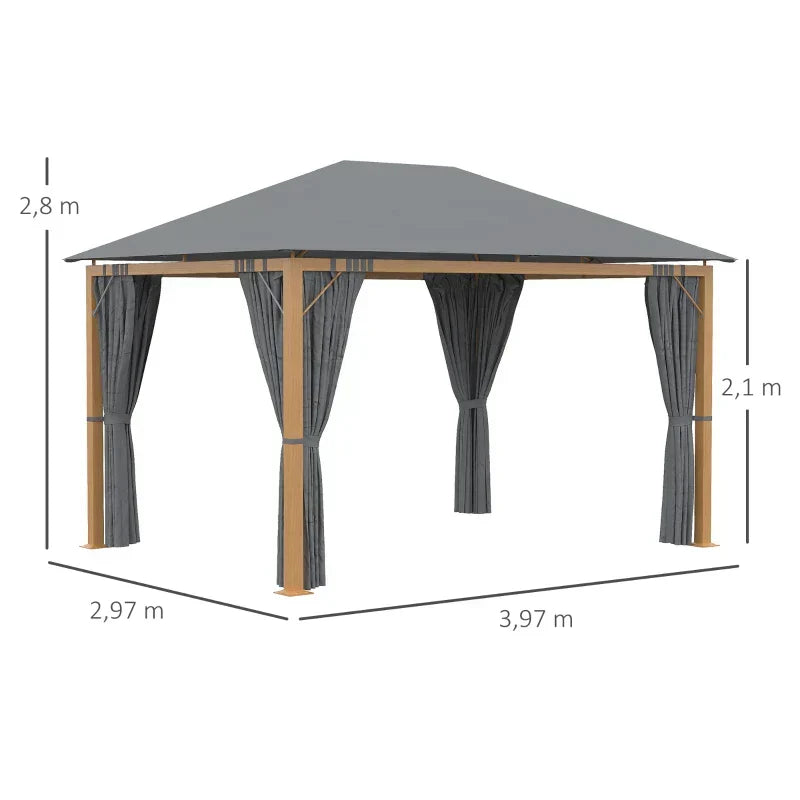 Tonnelle de jardin rectangulaire avec rideaux et toile de toit en polyester 4 x 3 m – Structure en aluminium