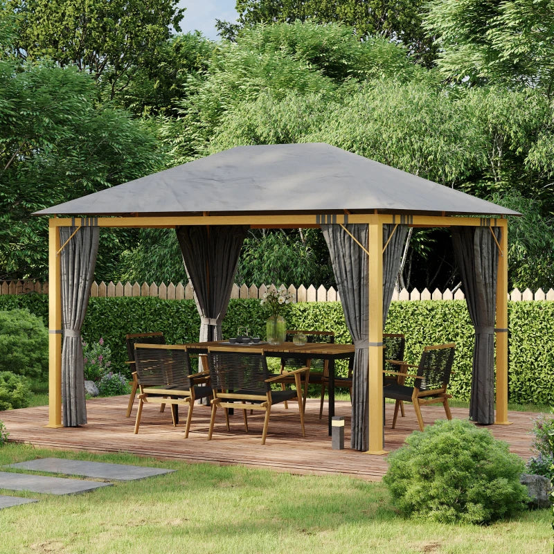 Tonnelle de jardin rectangulaire avec rideaux et toile de toit en polyester 4 x 3 m – Structure en aluminium