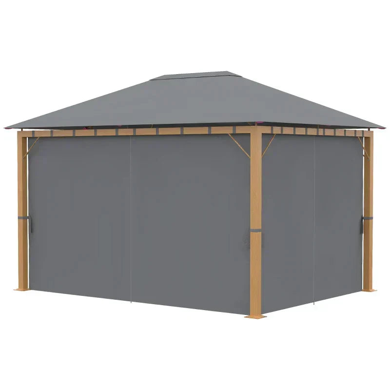 Tonnelle de jardin rectangulaire avec rideaux et toile de toit en polyester 4 x 3 m – Structure en aluminium