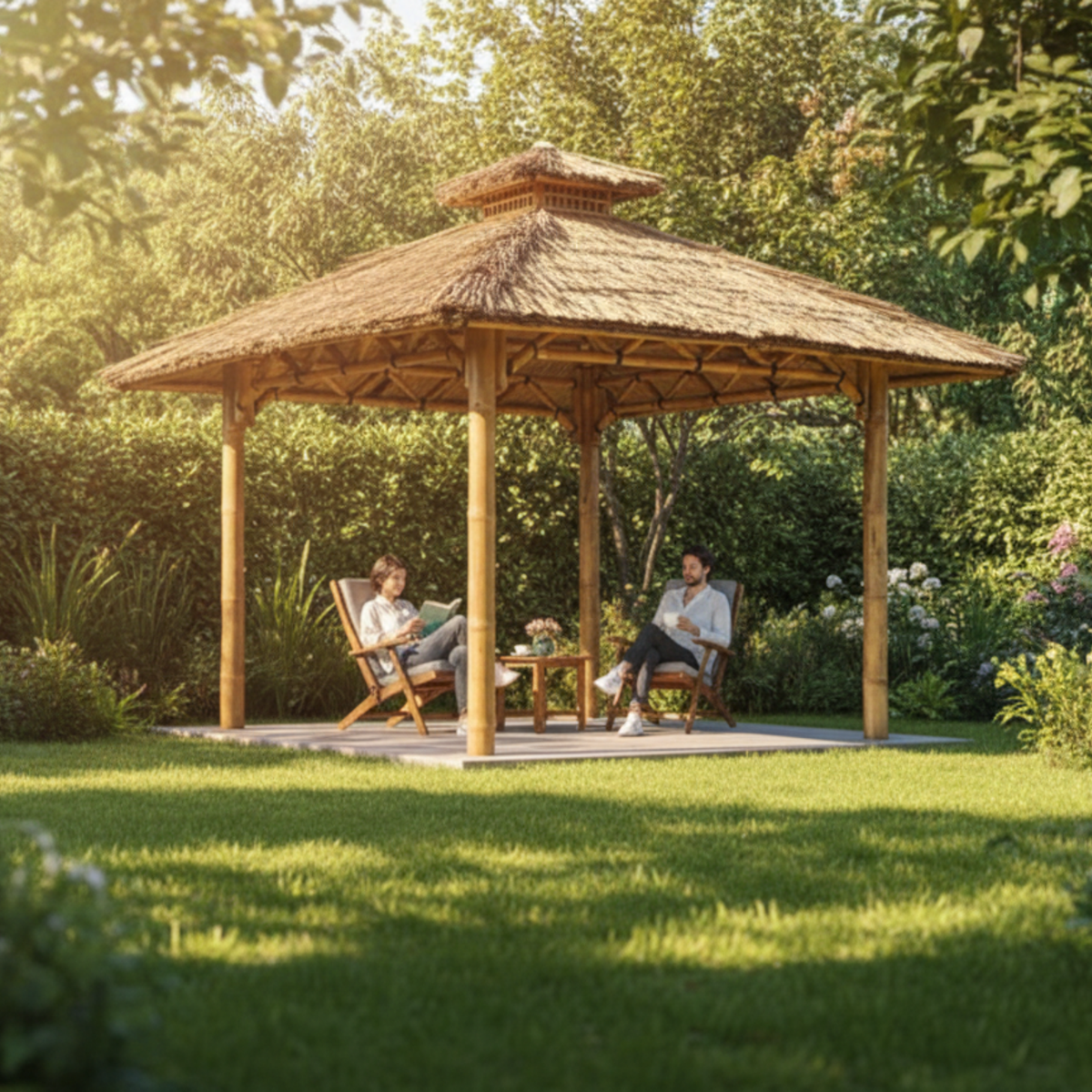 Paillote Bambou de Jardin | Gazebo & Pergola Naturelle avec Toiture Bambou ou Palmier | 250x250 & 300x300 cm